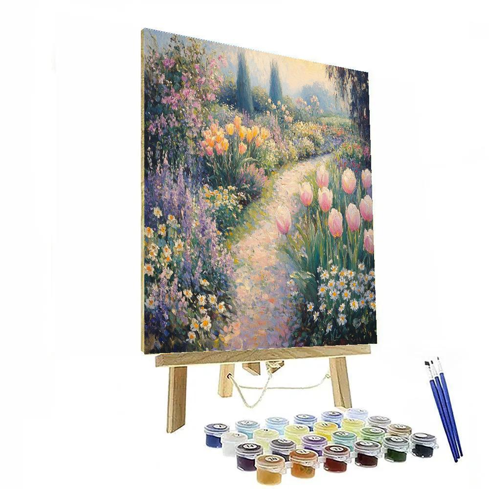 Monet Inspired Sunrise Over Garden Flowers paint by numbers