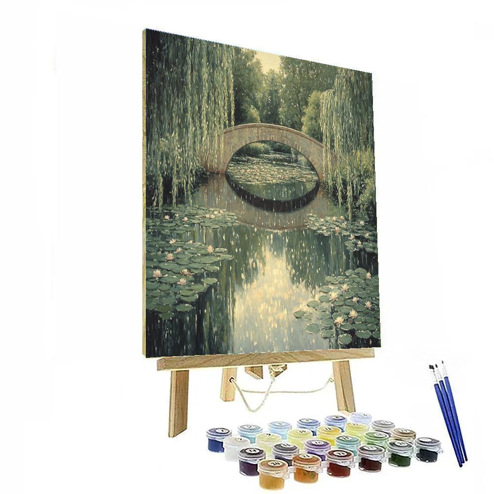 Claude Monet Inspired Giverny Bridge Reflection In Silver Rain Number painting