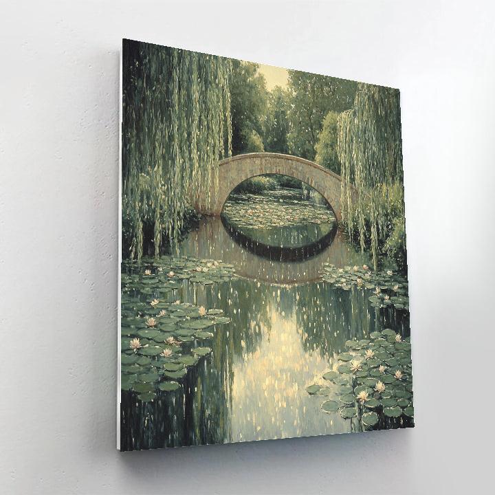 Claude Monet Inspired Giverny Bridge Reflection In Silver Rain Number painting