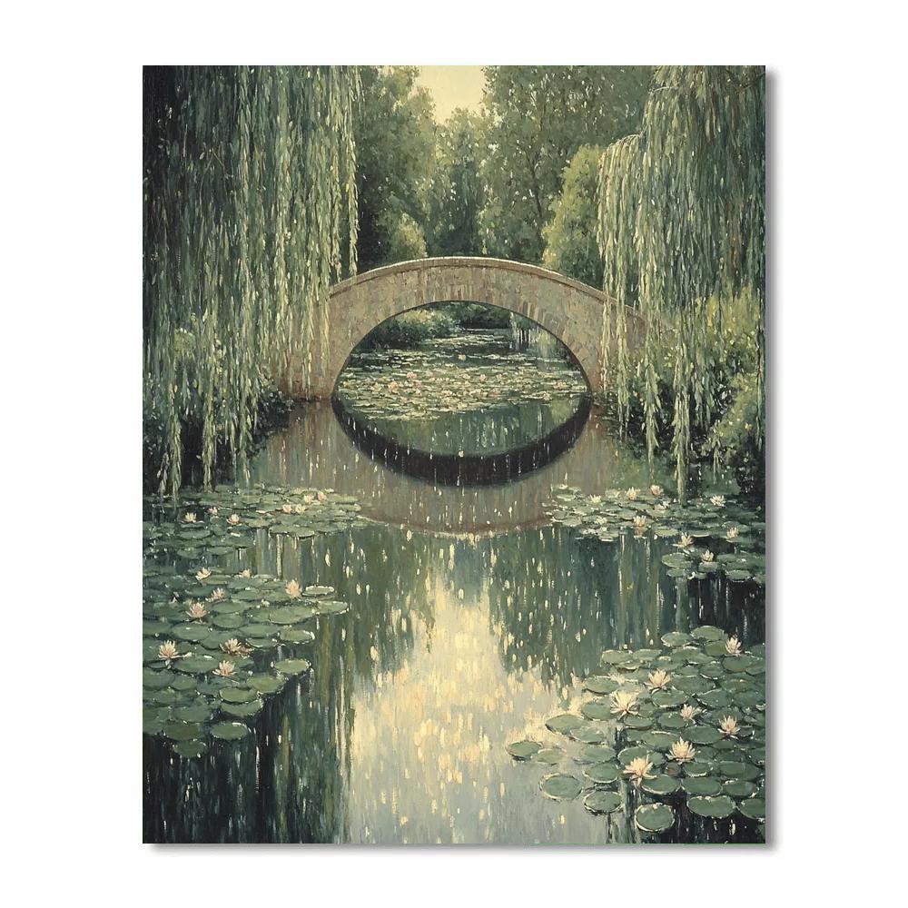 Claude Monet Inspired Giverny Bridge Reflection In Silver Rain Number painting