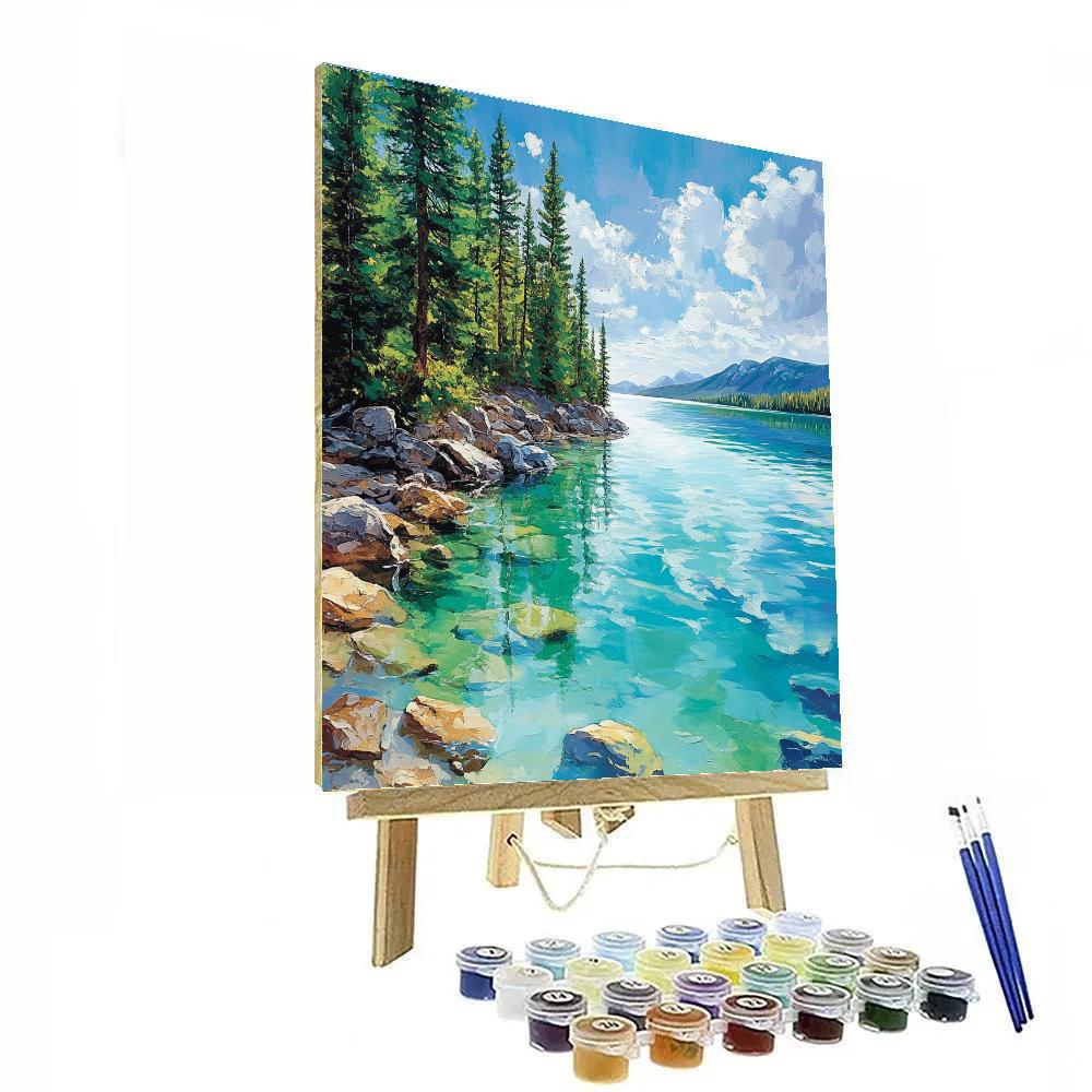 Franklin Carmichael Inspired Pine Screen Against Turquoise Lake painting number kit