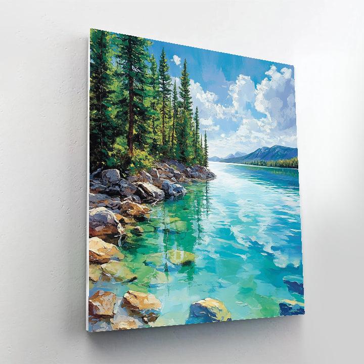 Franklin Carmichael Inspired Pine Screen Against Turquoise Lake painting number kit