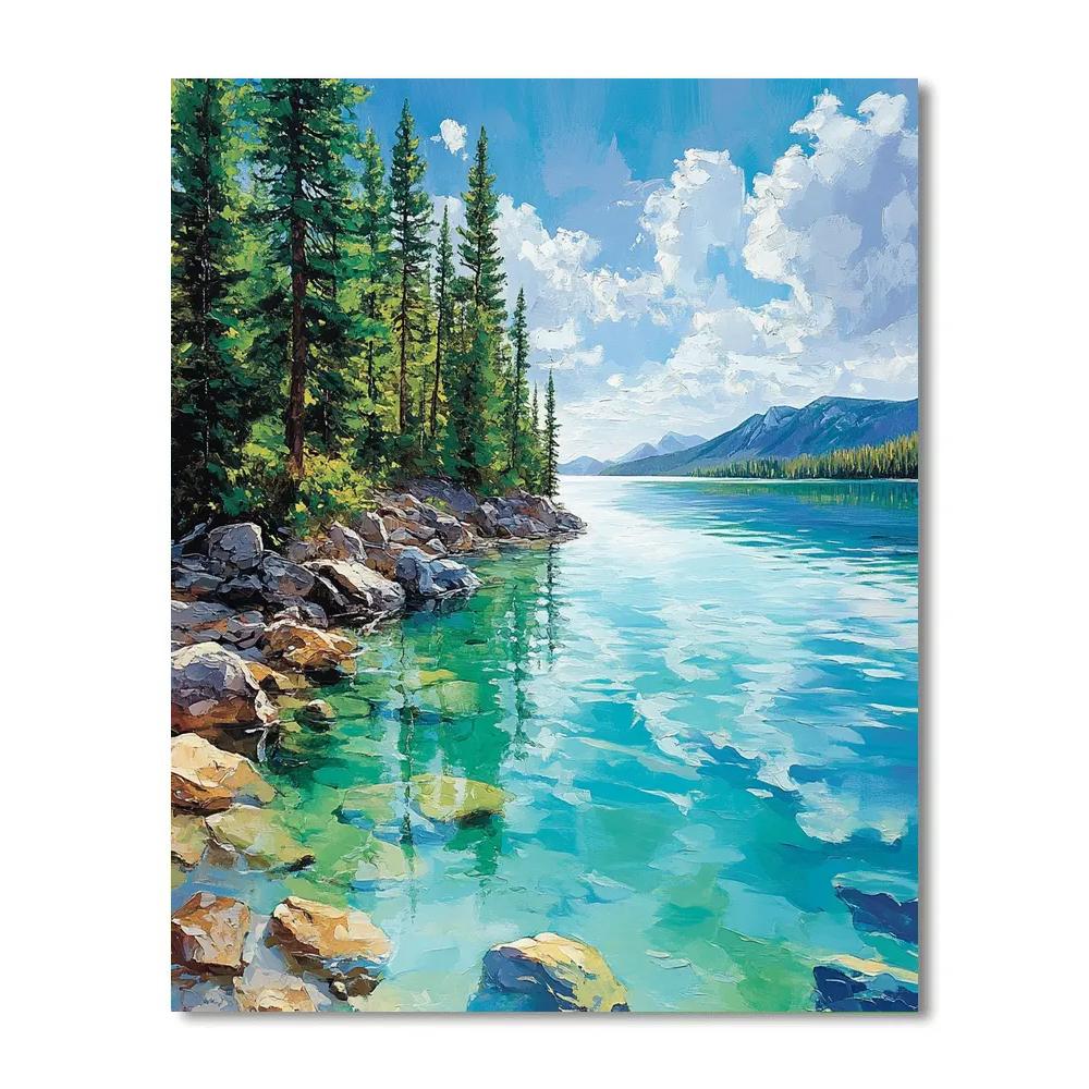 Franklin Carmichael Inspired Pine Screen Against Turquoise Lake painting number kit