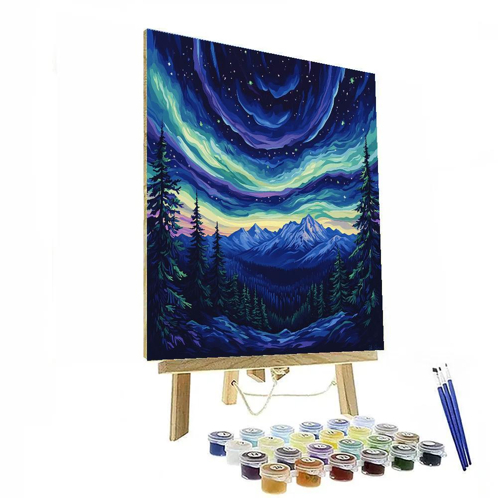 Hokusai Inspired Premium Aurora Mountain Pass Numbered painting kits