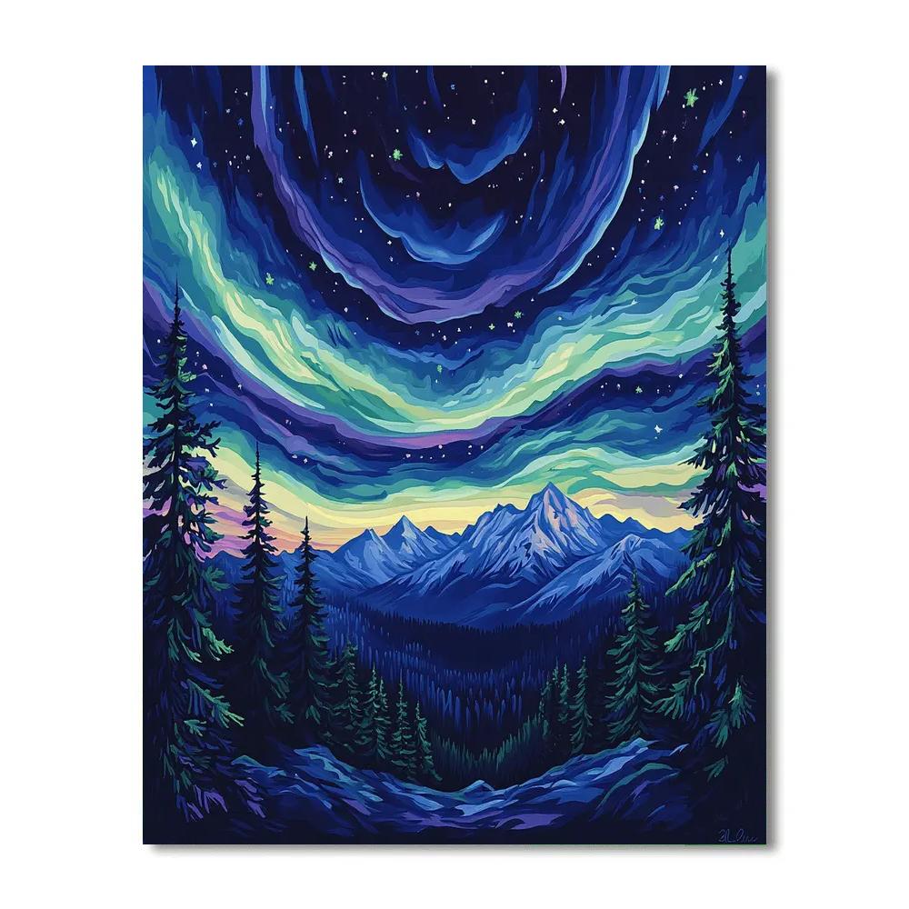 Hokusai Inspired Premium Aurora Mountain Pass Numbered painting kits