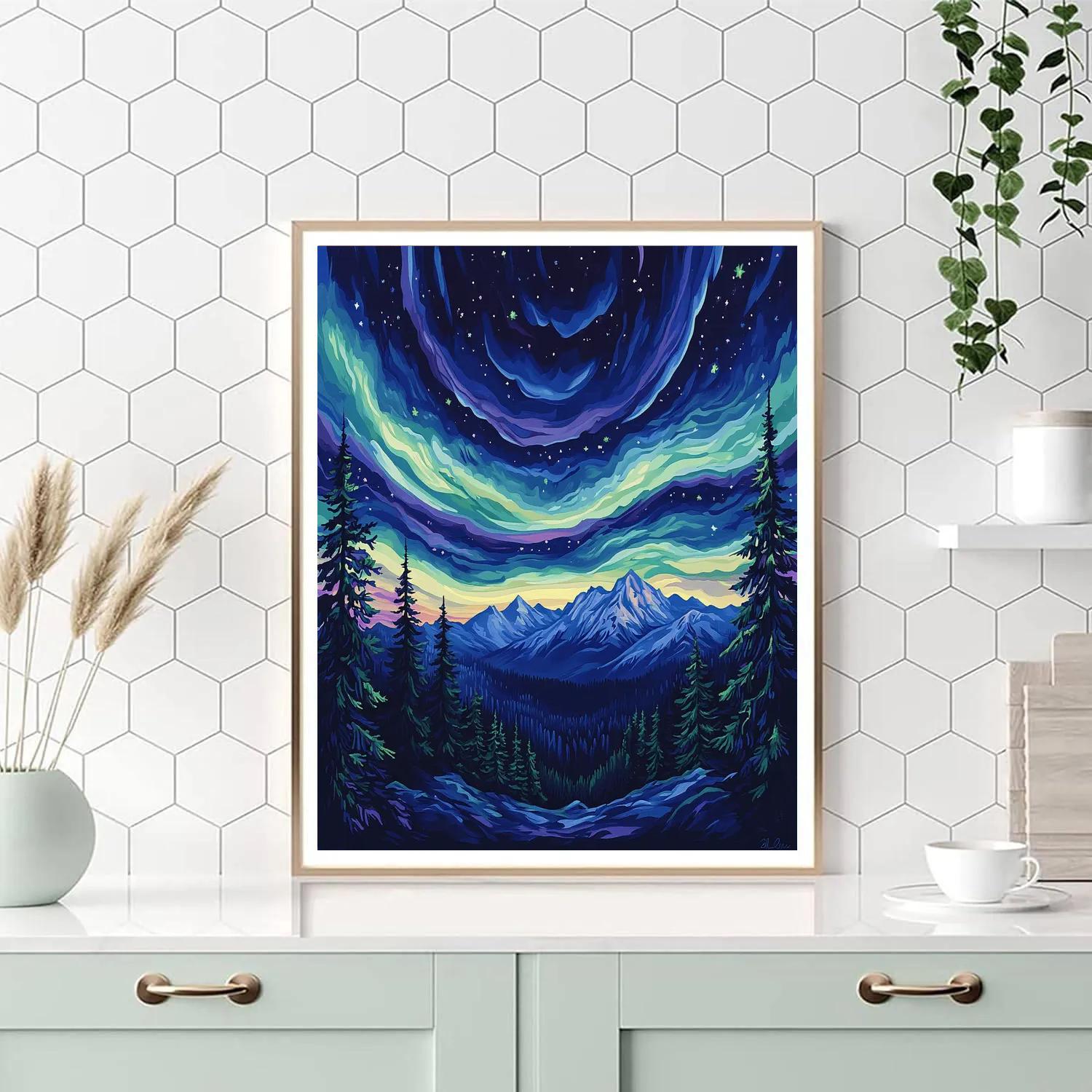 Hokusai Inspired Premium Aurora Mountain Pass Numbered painting kits