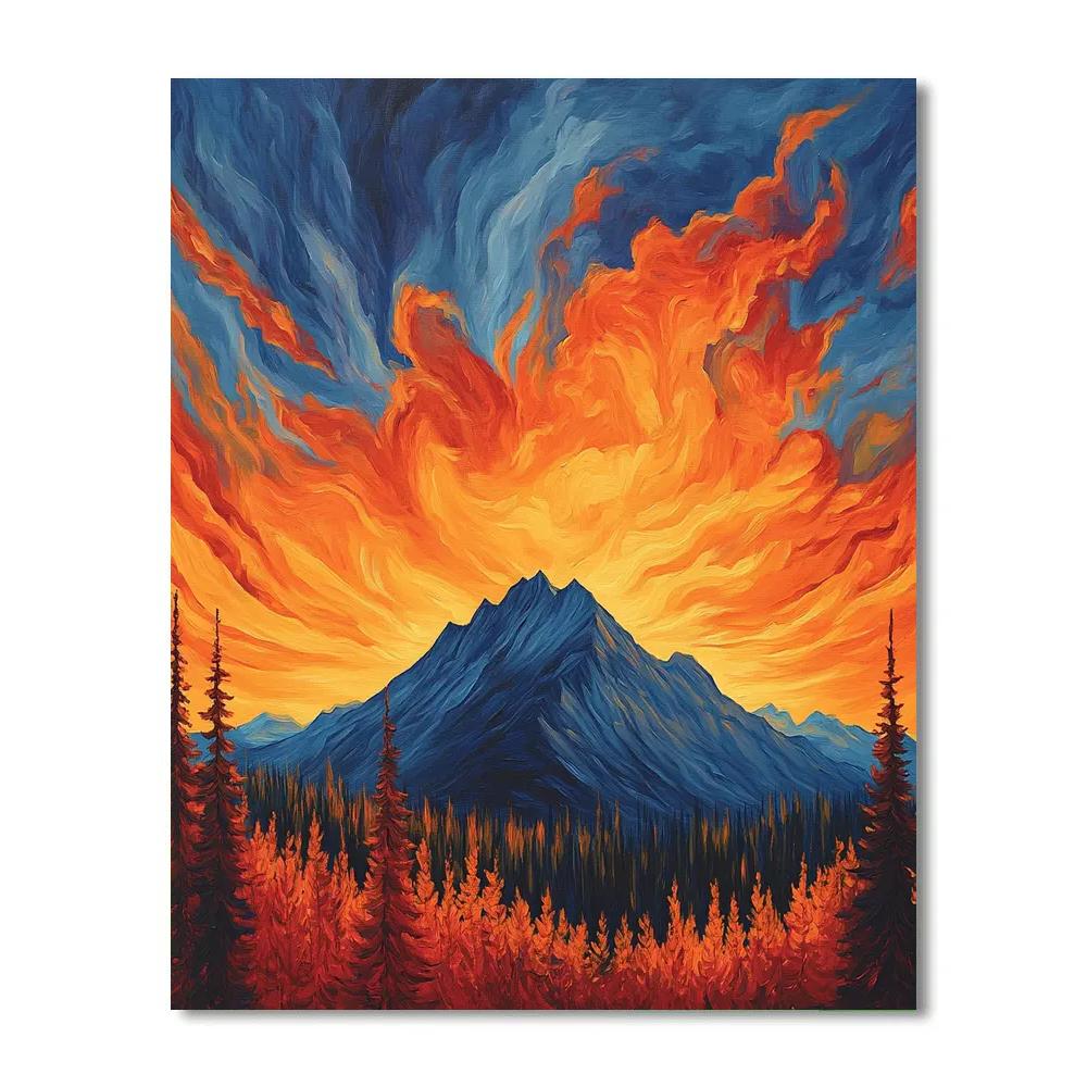 Frederick Varley Inspired Brooding Mountain Under Radiant Sky paint by color