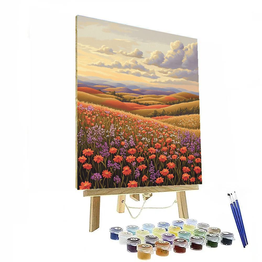 J. E. H. MacDonald Inspired Meadow Of Wildflowers And Layered Clouds Number painting