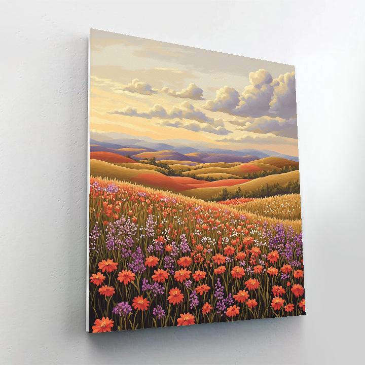 J. E. H. MacDonald Inspired Meadow Of Wildflowers And Layered Clouds Number painting