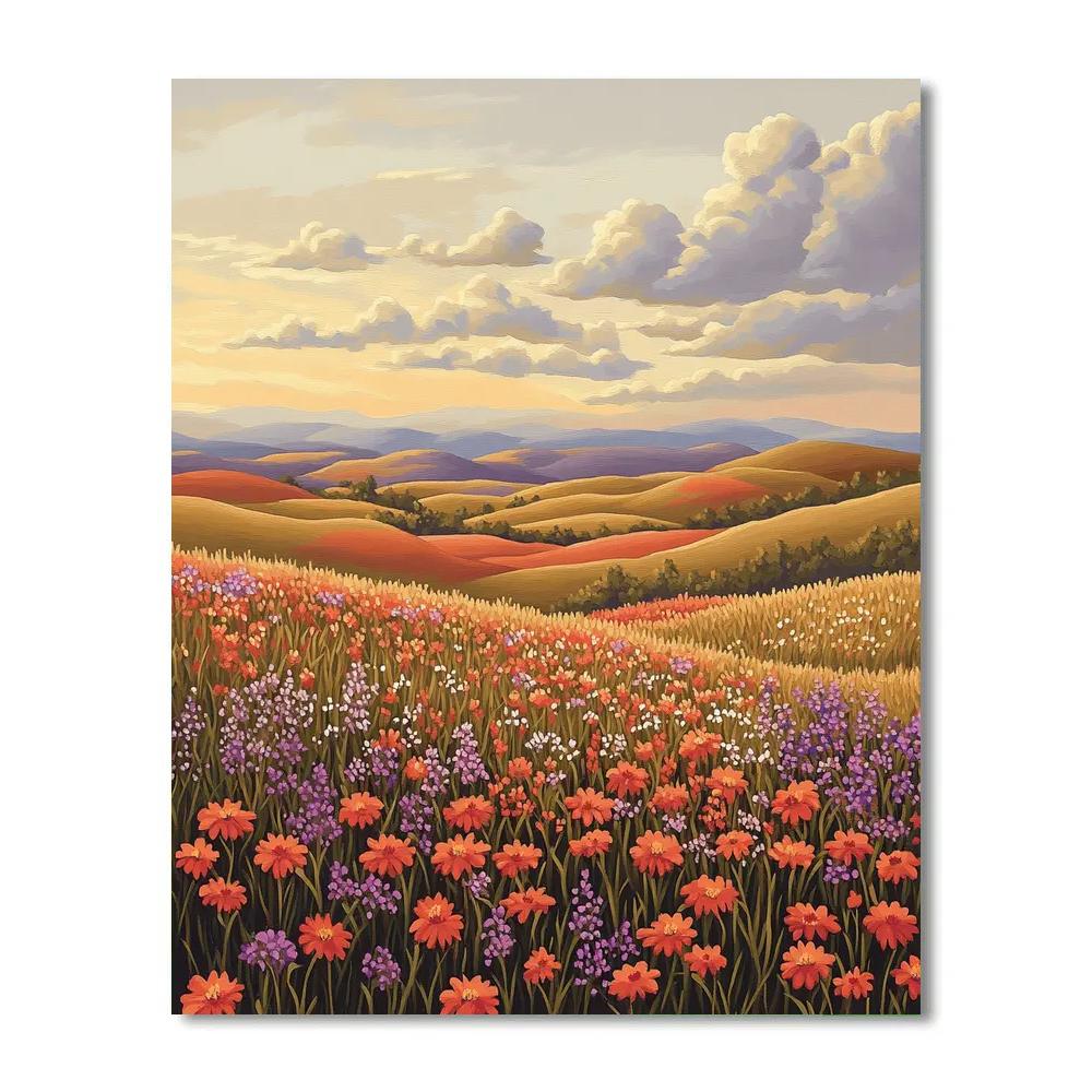 J. E. H. MacDonald Inspired Meadow Of Wildflowers And Layered Clouds Number painting