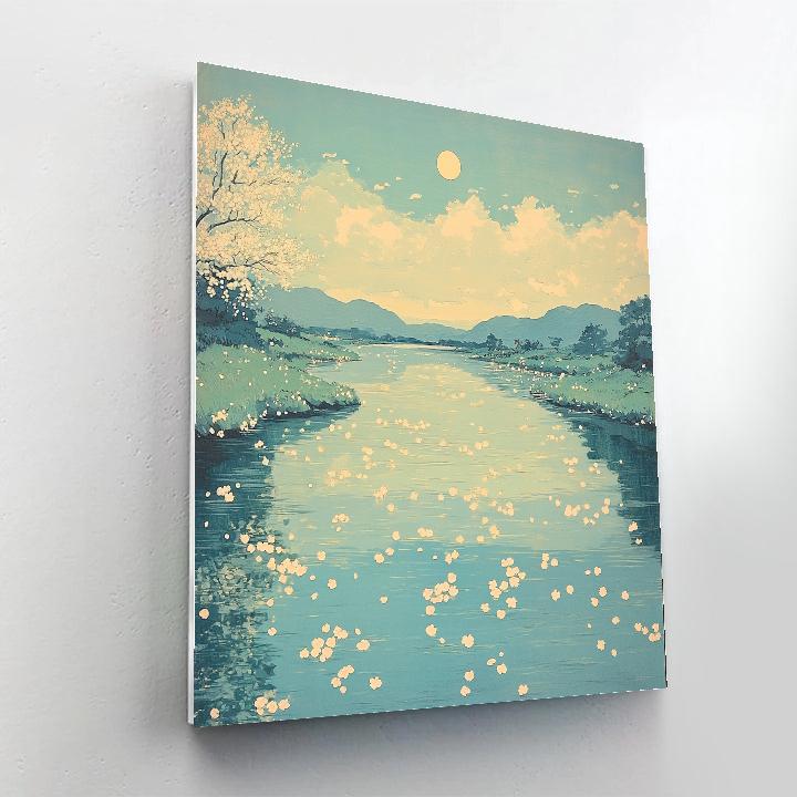 Hiroshige Inspired Moonlit Blossom River Numbered painting kits