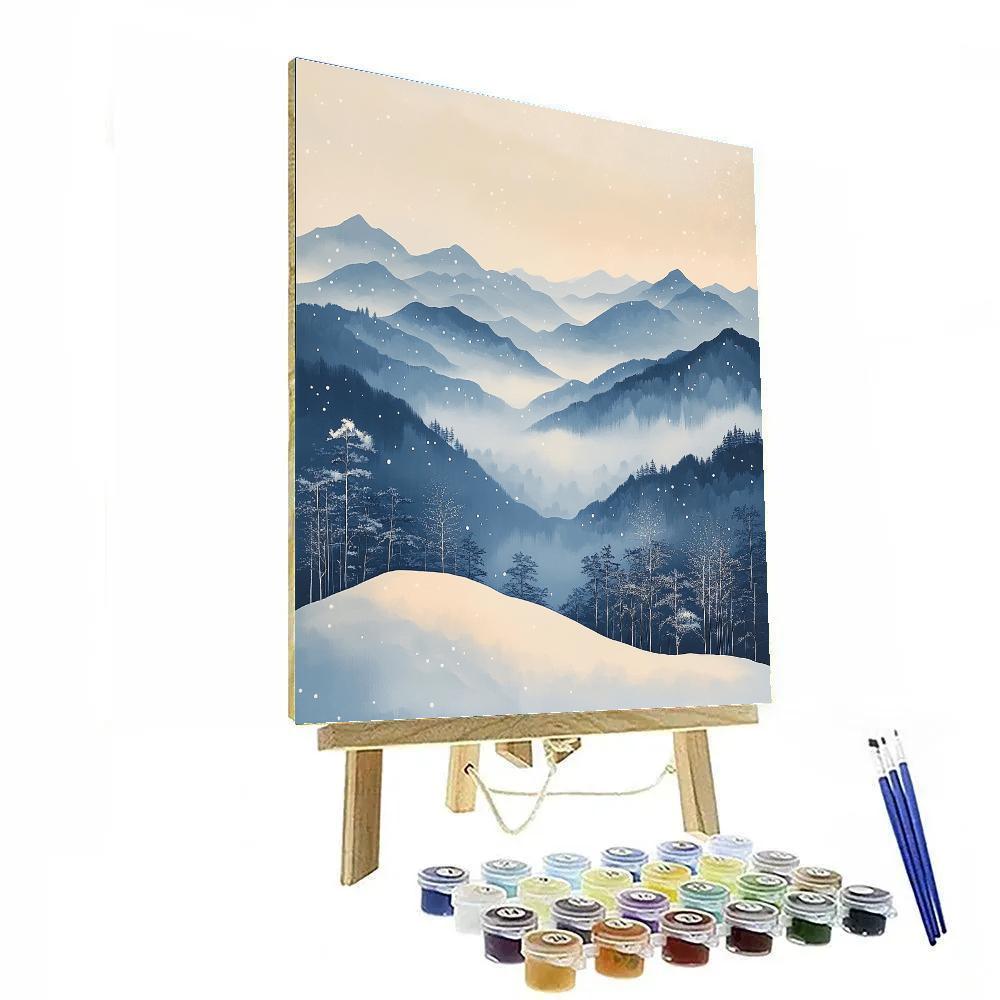 Hiroshige Inspired Winter Mountain Silence paint by number