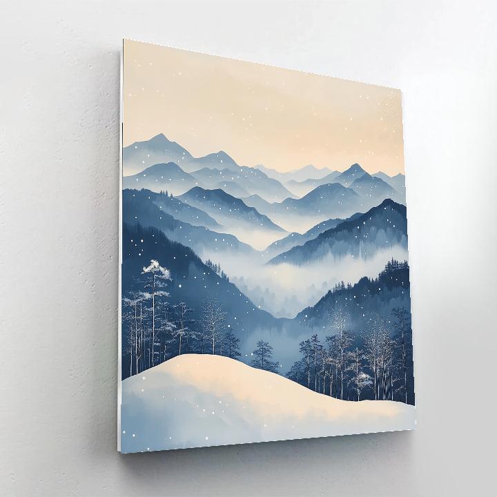Hiroshige Inspired Winter Mountain Silence paint by number