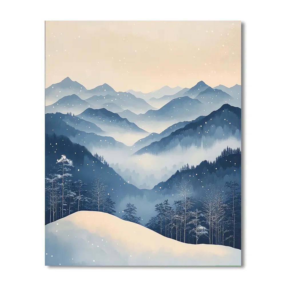 Hiroshige Inspired Winter Mountain Silence paint by number