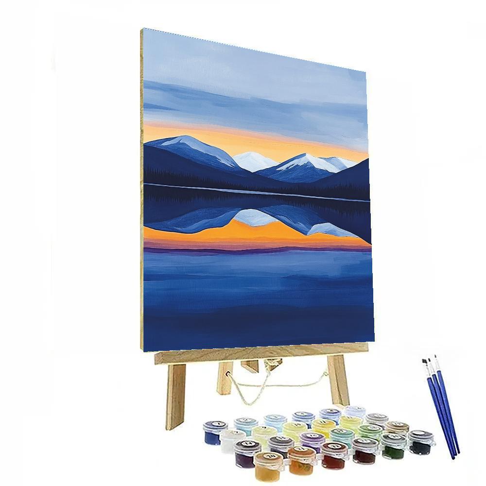 Lawren Harris Inspired Tranquil Cerulean Lake Reflection Number painting