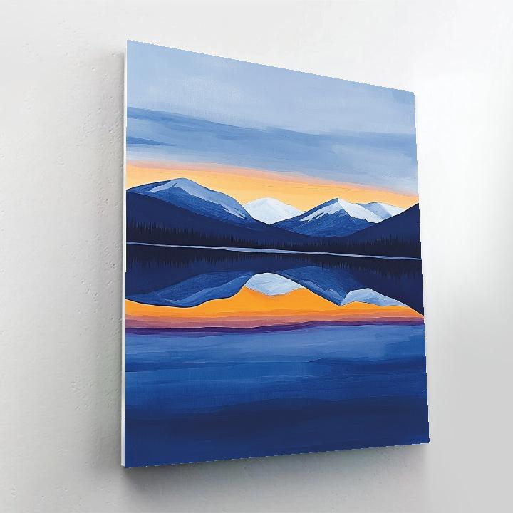 Lawren Harris Inspired Tranquil Cerulean Lake Reflection Number painting