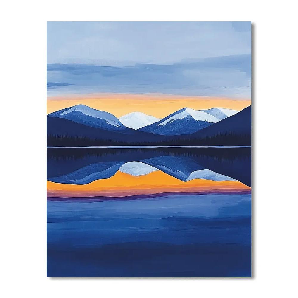 Lawren Harris Inspired Tranquil Cerulean Lake Reflection Number painting