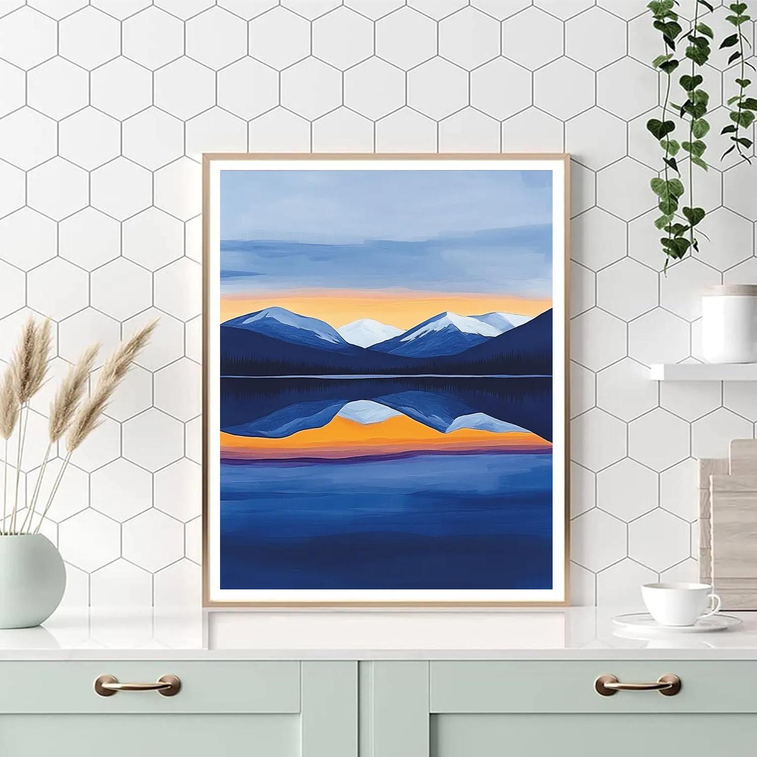 Lawren Harris Inspired Tranquil Cerulean Lake Reflection Number painting