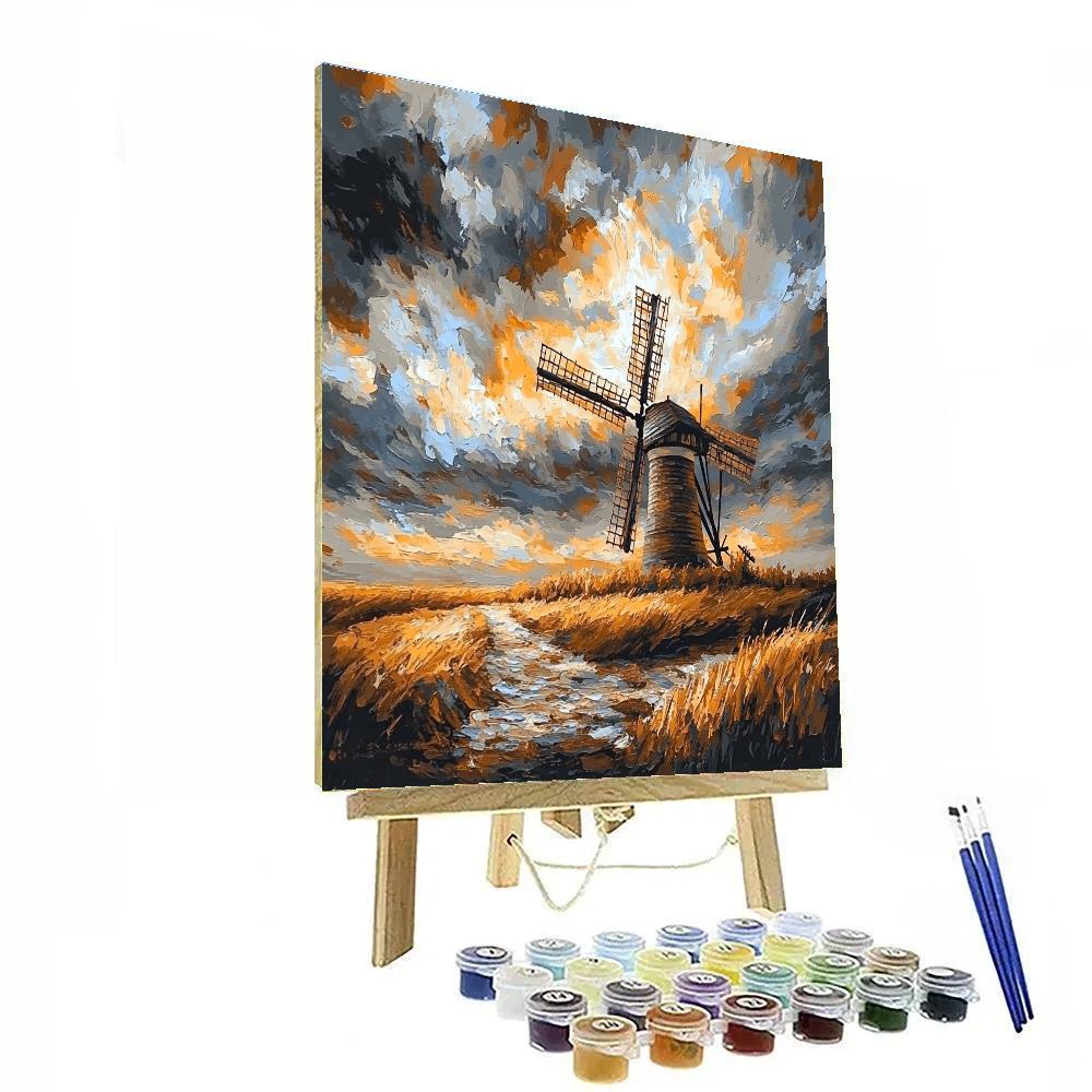 Rembrandt Inspired Windmill Under Stormy Evening Skies paint by color