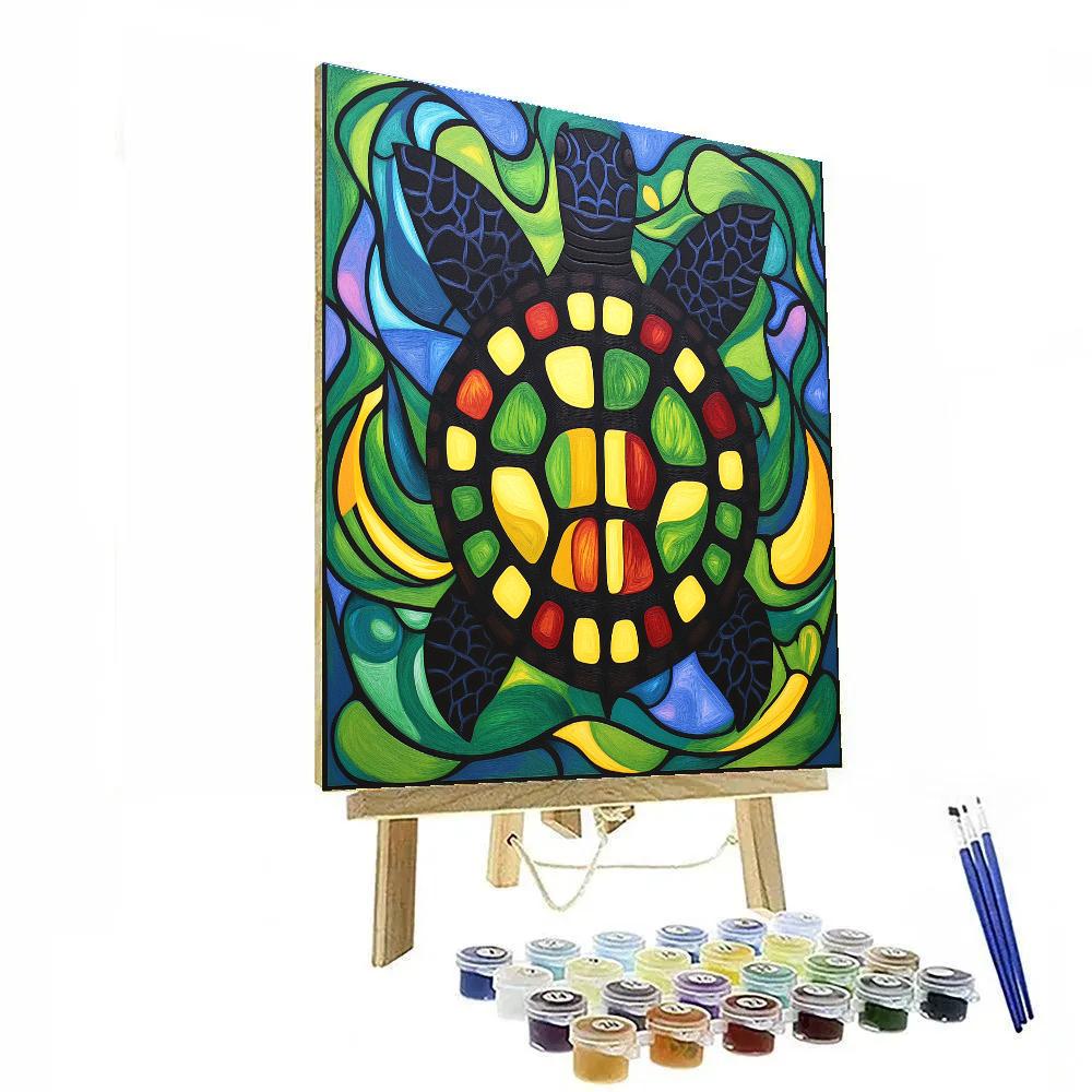 Norval Morrisseau Inspired Turtle Guardian Of Sacred Waters paint by color