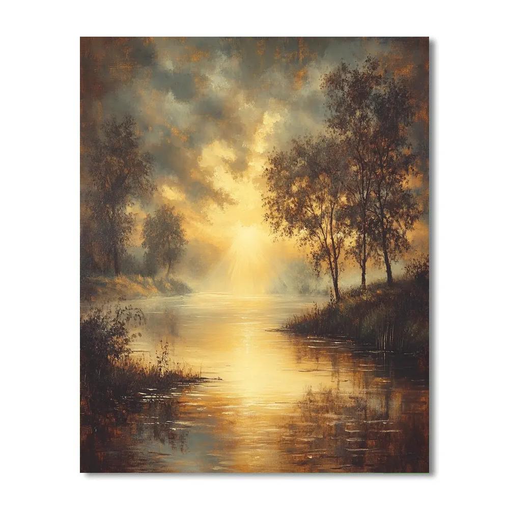 Rembrandt Inspired Golden River Illuminated At Dawn Painting by numbers kit