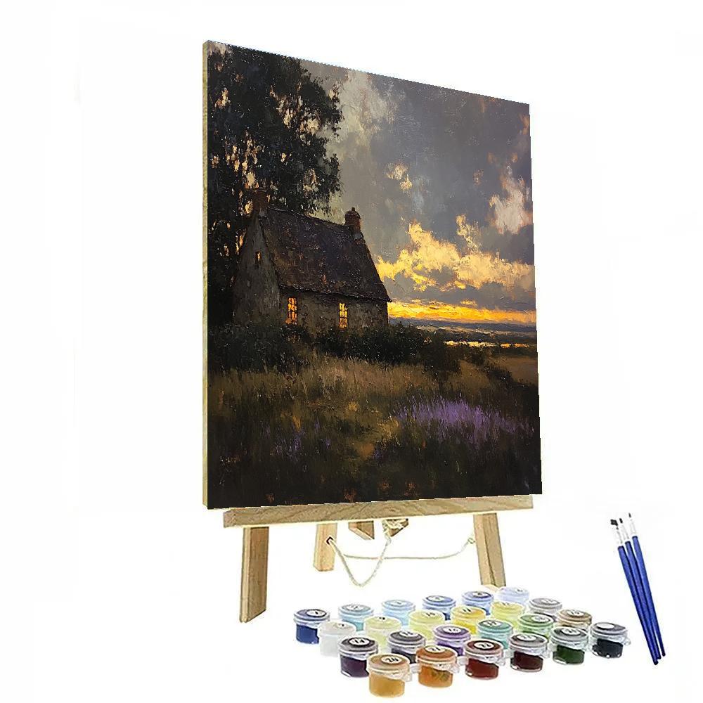Rembrandt Inspired Dramatic Twilight Over Rustic Cottage paint by color