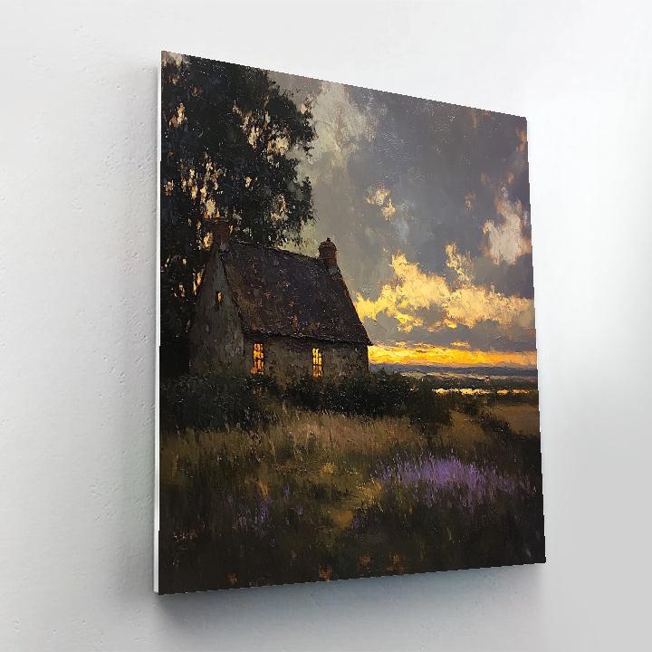 Rembrandt Inspired Dramatic Twilight Over Rustic Cottage paint by color