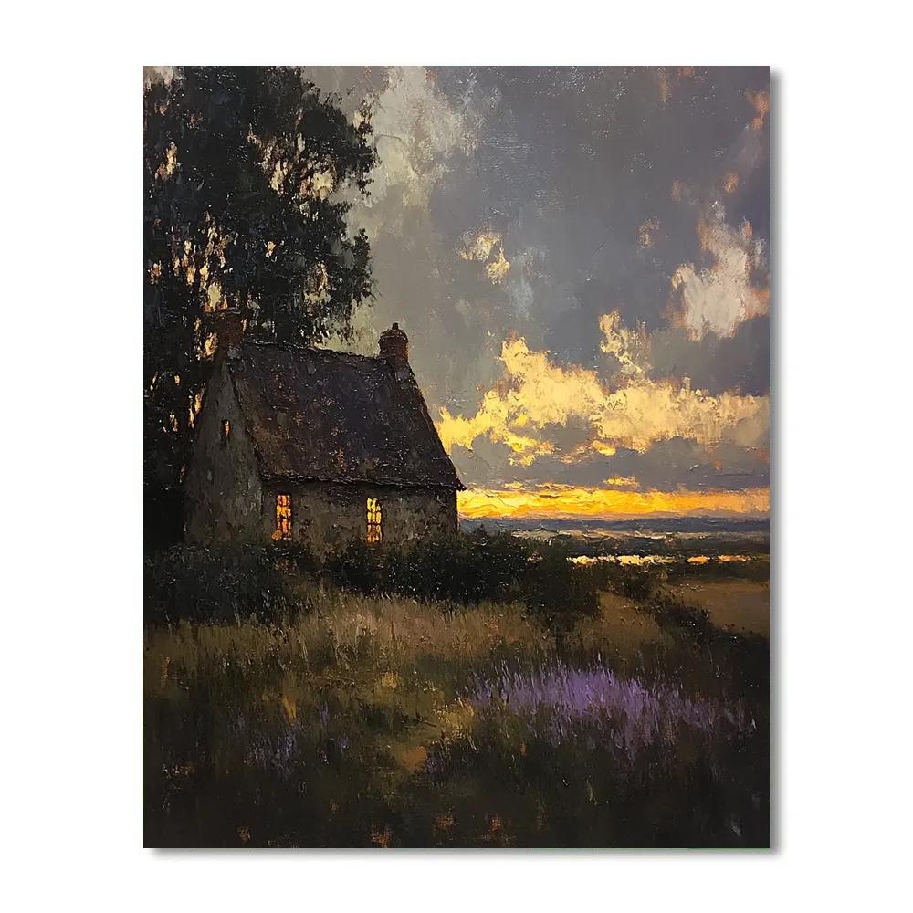 Rembrandt Inspired Dramatic Twilight Over Rustic Cottage paint by color
