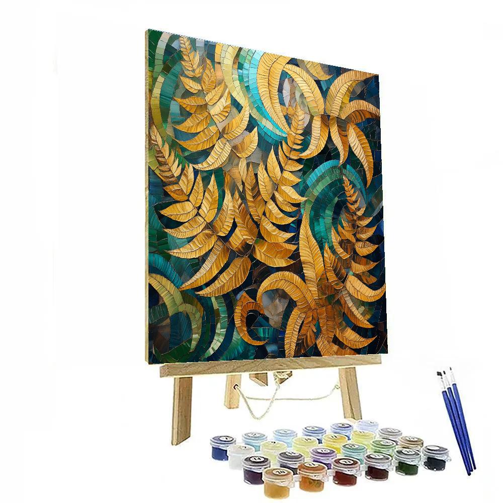 Gustav Klimt Inspired Golden Fern Mosaic DIY paint by numbers