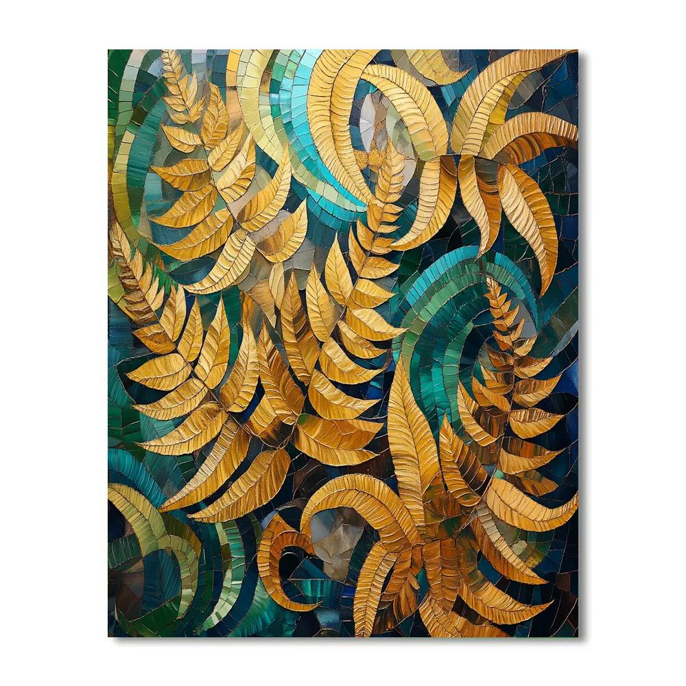 Gustav Klimt Inspired Golden Fern Mosaic DIY paint by numbers