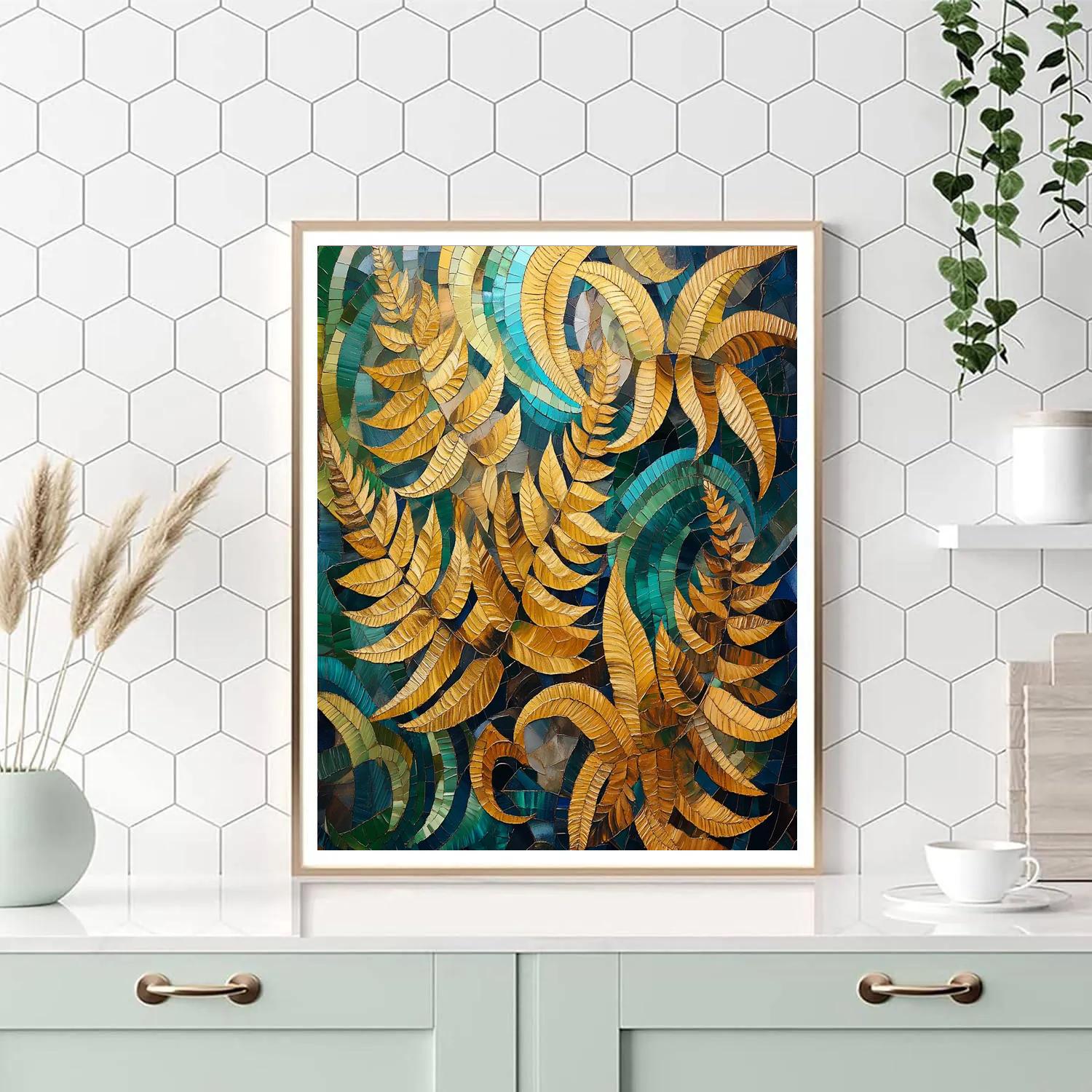 Gustav Klimt Inspired Golden Fern Mosaic DIY paint by numbers