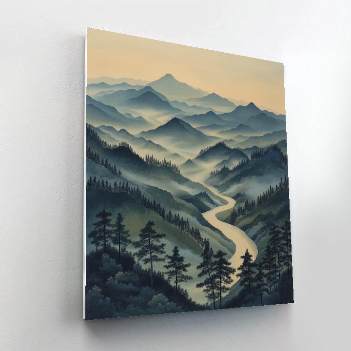 Zhao Mengfu Inspired Tranquil River And Cloud Veils Paint by numbers kits