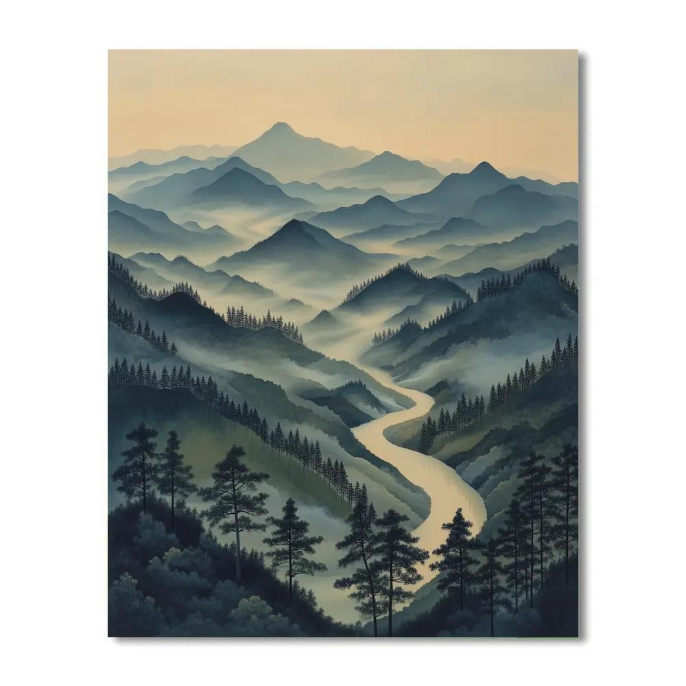 Zhao Mengfu Inspired Tranquil River And Cloud Veils Paint by numbers kits