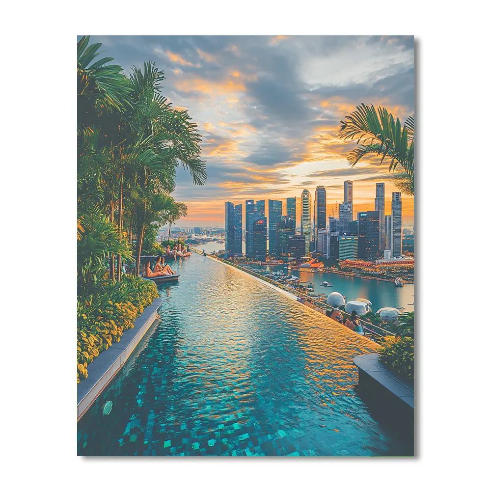 Panorama Of Rooftop Gardens At Marina Bay Sands Singapore Numbered painting kits