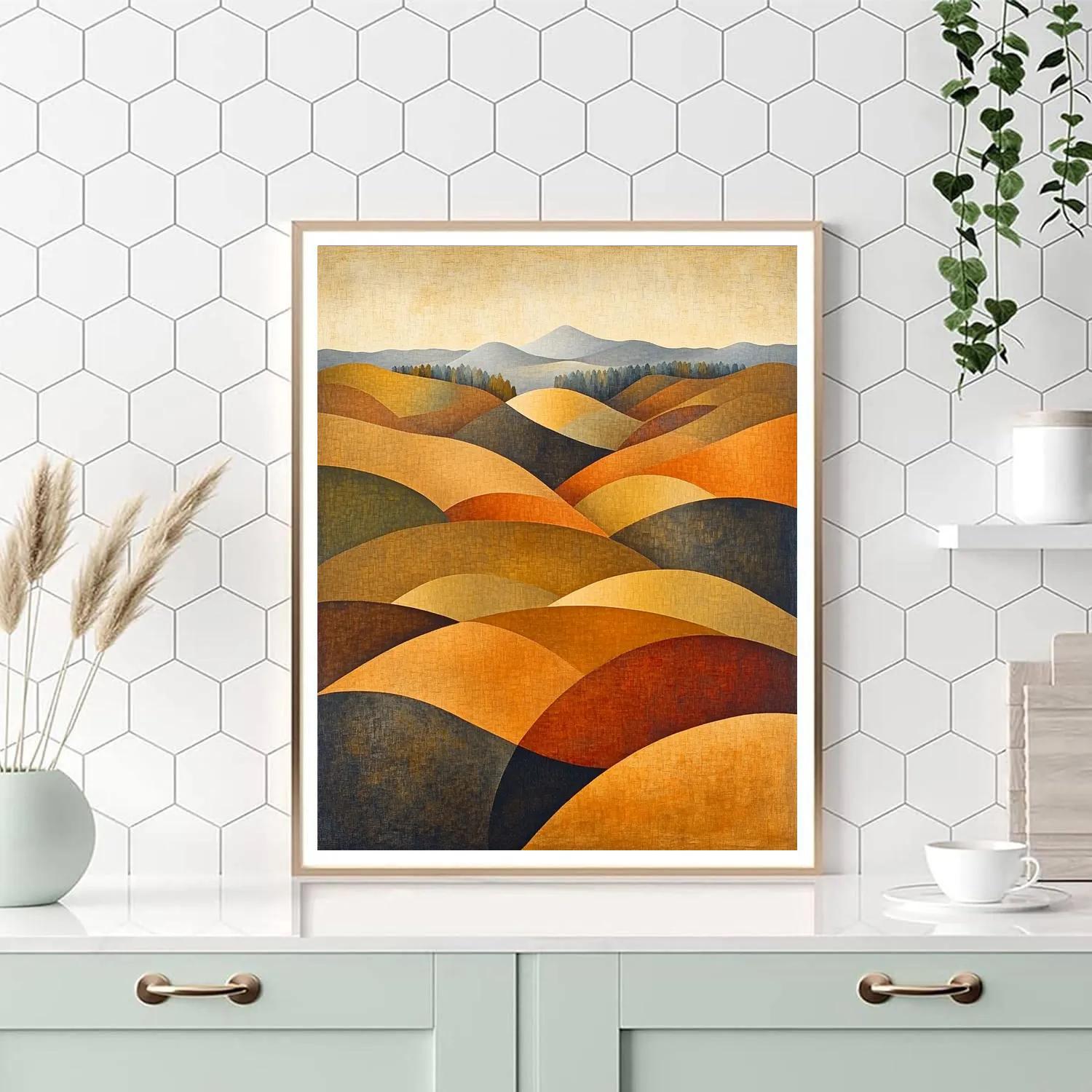 Pablo Picasso Inspired Fragmented Cubist Landscape In Ochre Hues paint by color