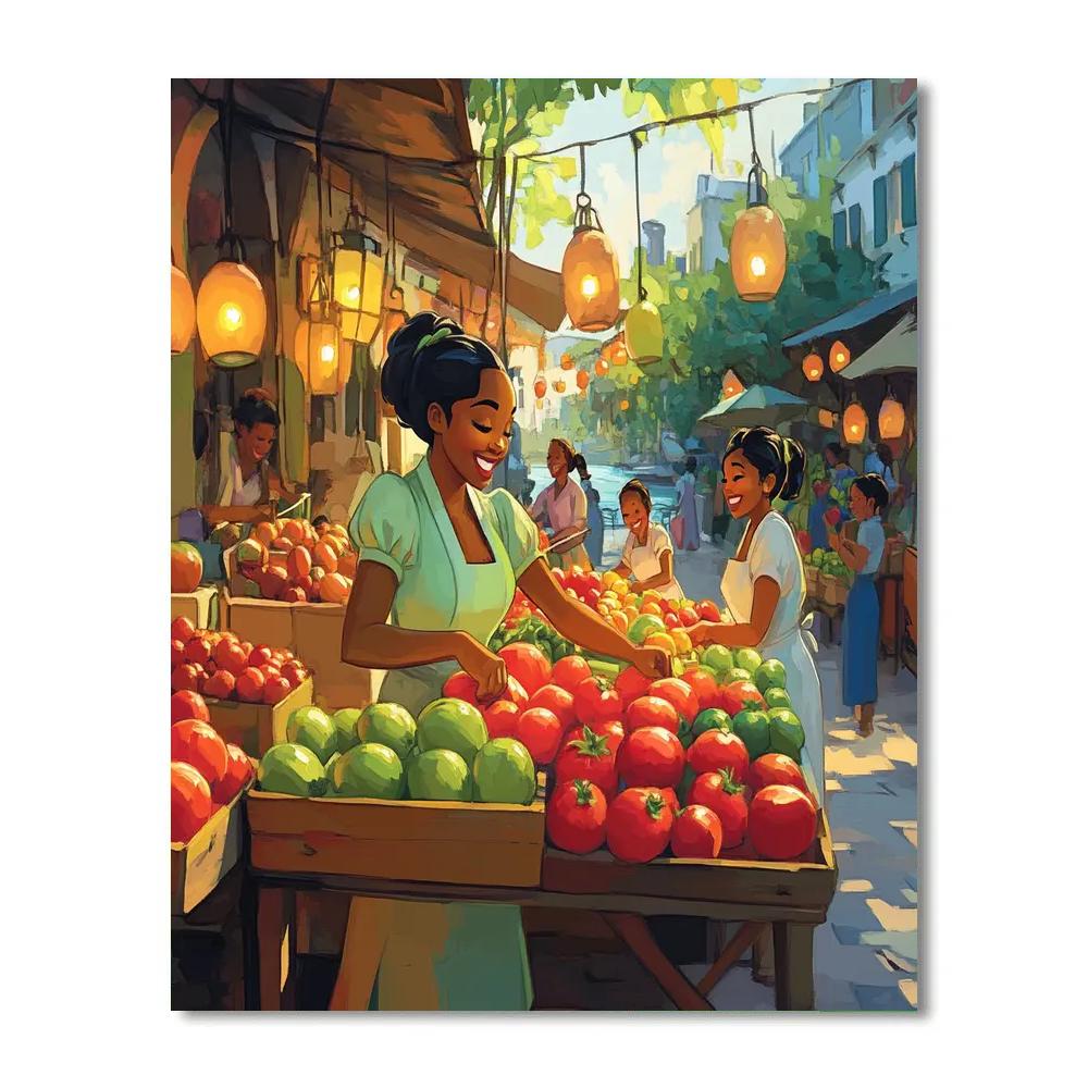 Tiana Market Morning Melody paint by numbers