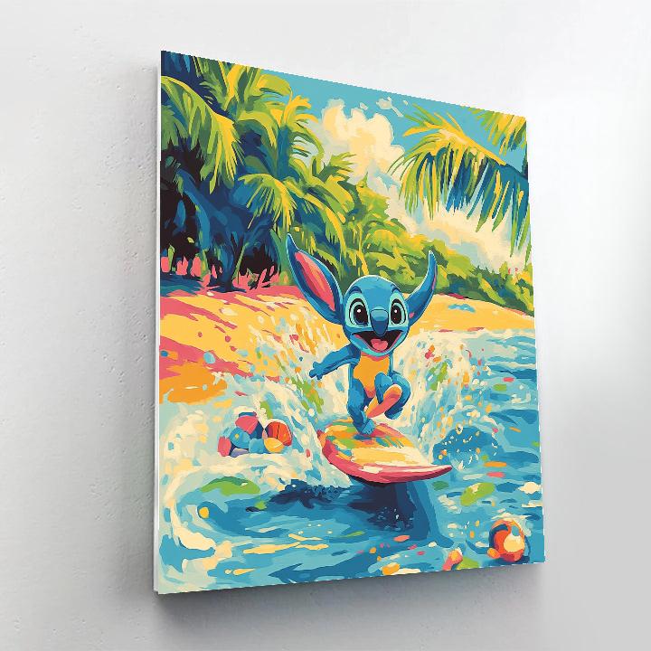 Stitch Tropical Surf Play paint by color