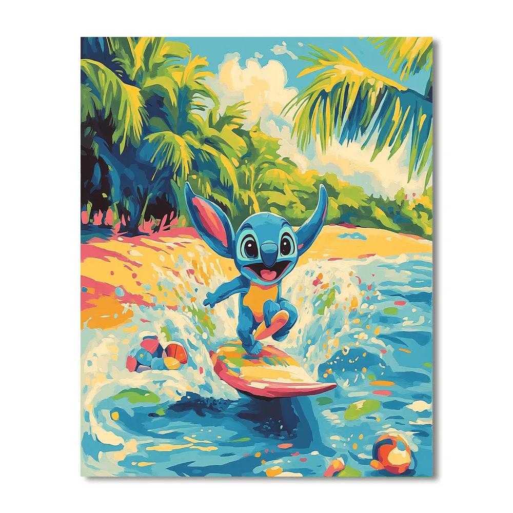 Stitch Tropical Surf Play paint by color
