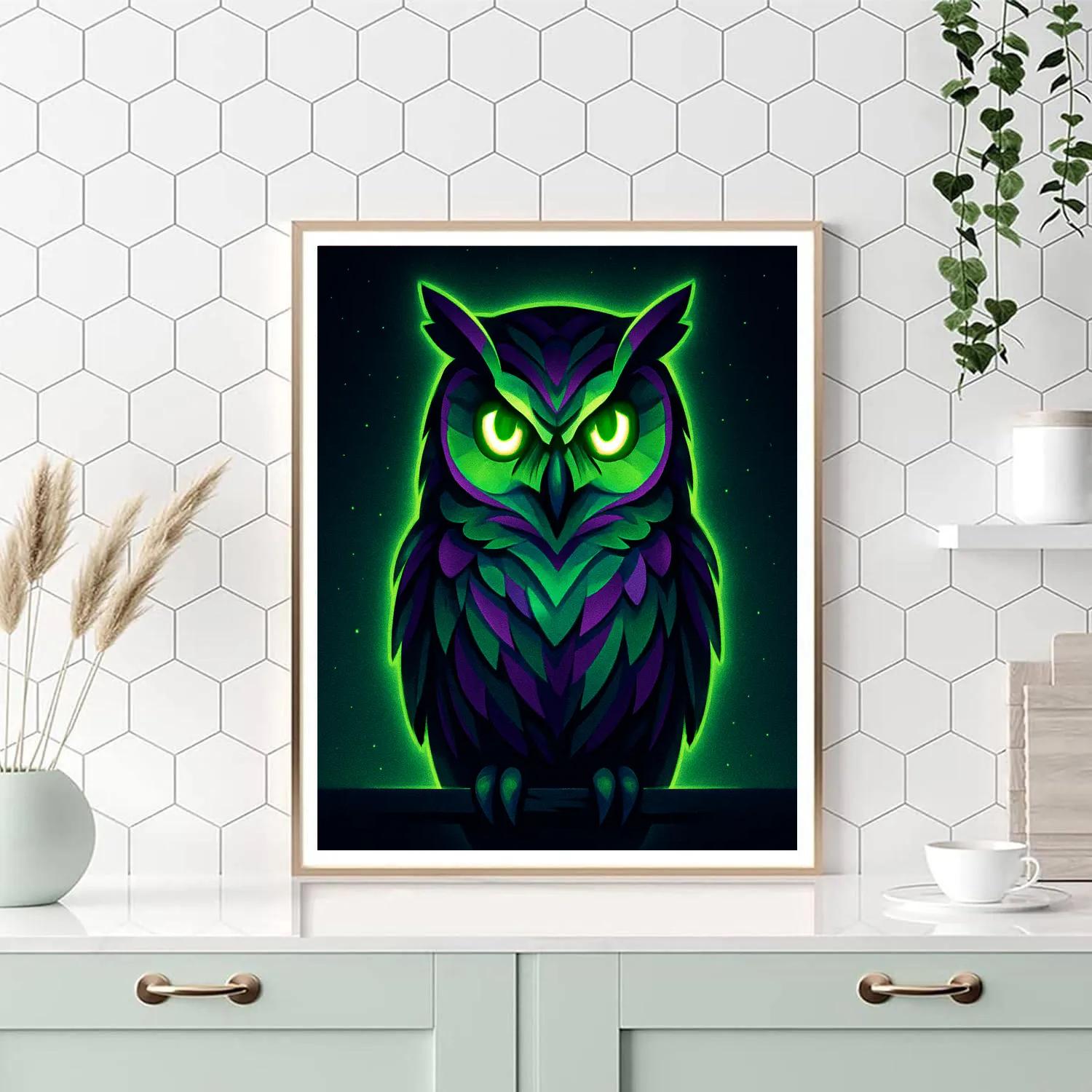 Midnight Neon Owl Numbered painting kits