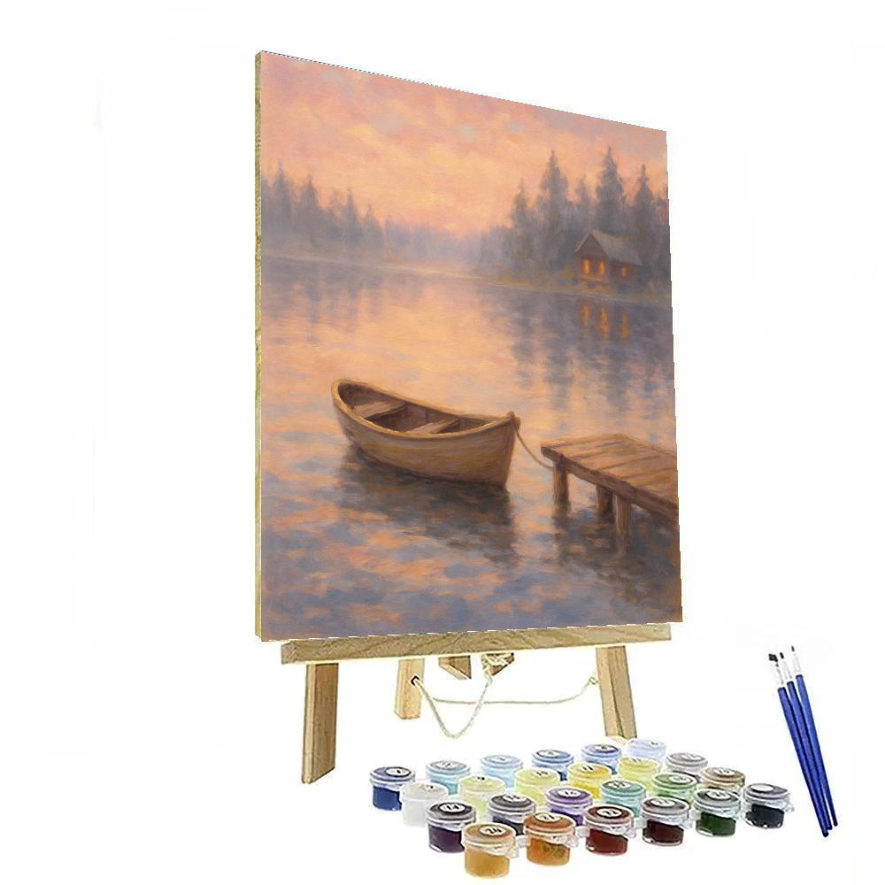 Morning Mist Rowboat Lake paint by number