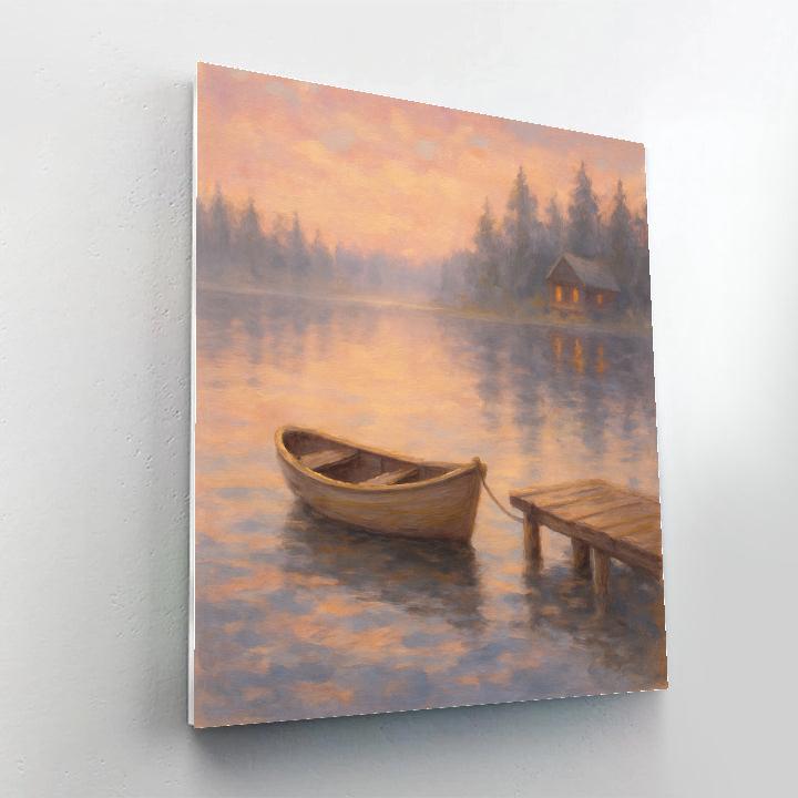Morning Mist Rowboat Lake paint by number