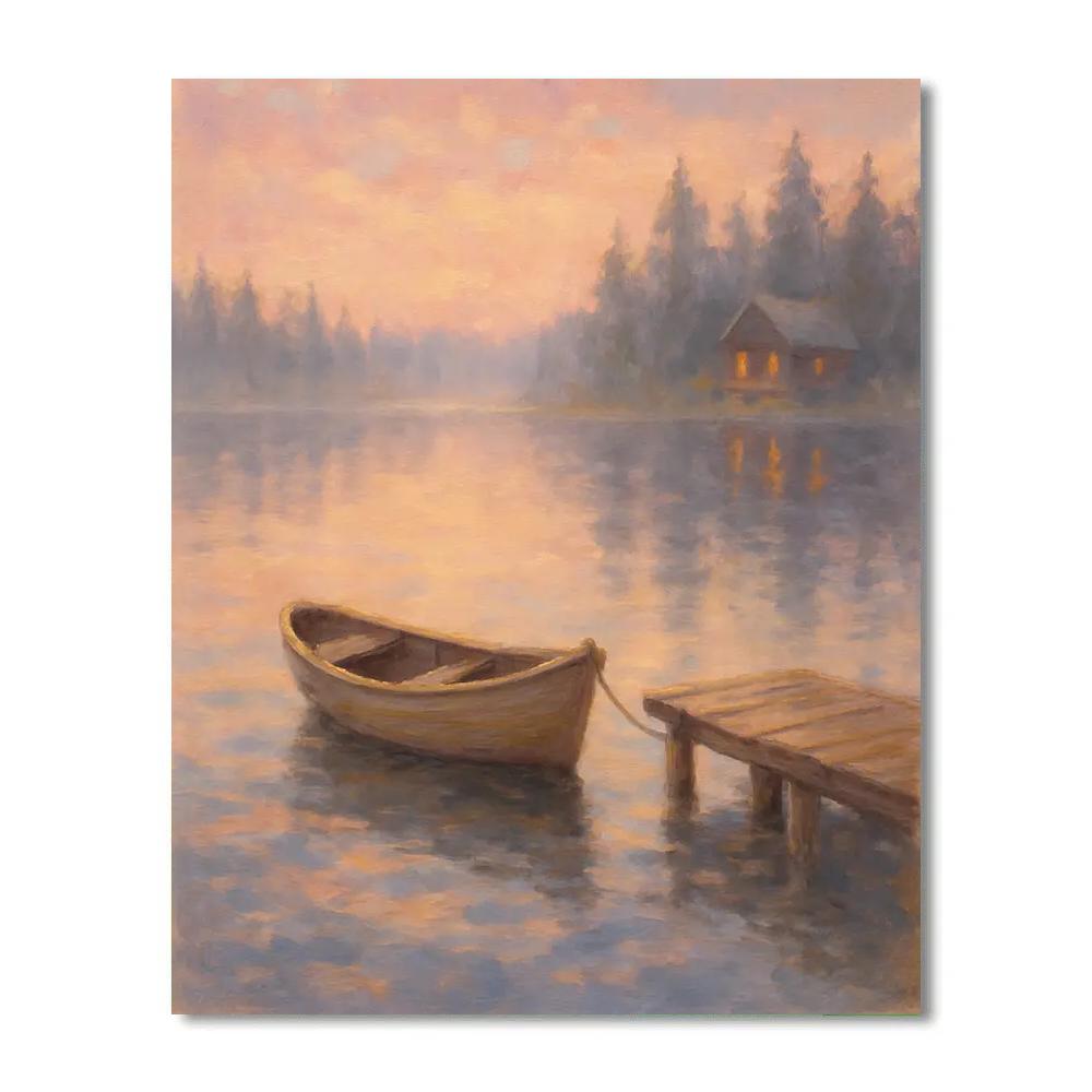 Morning Mist Rowboat Lake paint by number