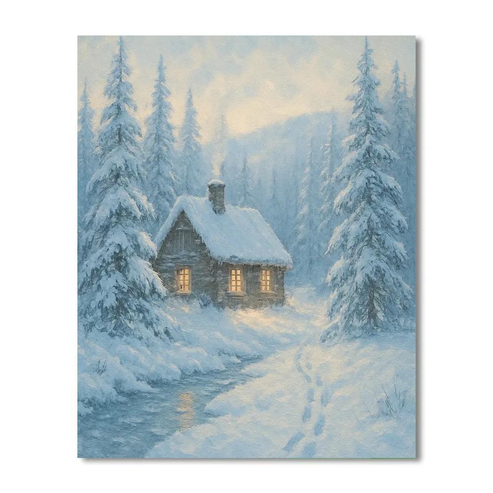 Cabin Among Silver Pines paint by numbers