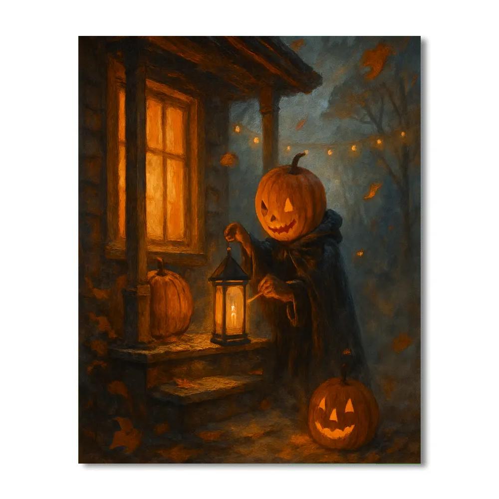 Pumpkin Lantern On Autumn Porch DIY paint by numbers