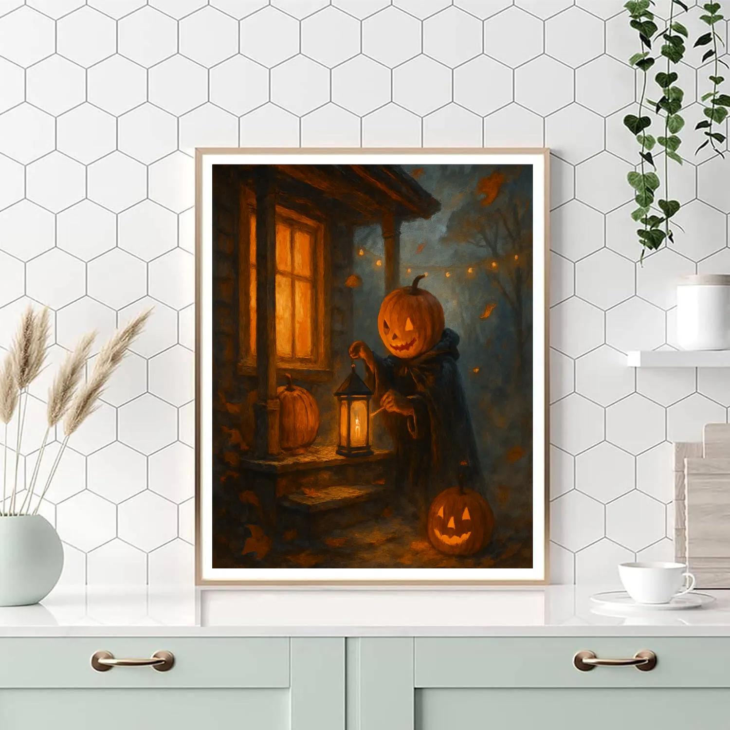Pumpkin Lantern On Autumn Porch DIY paint by numbers