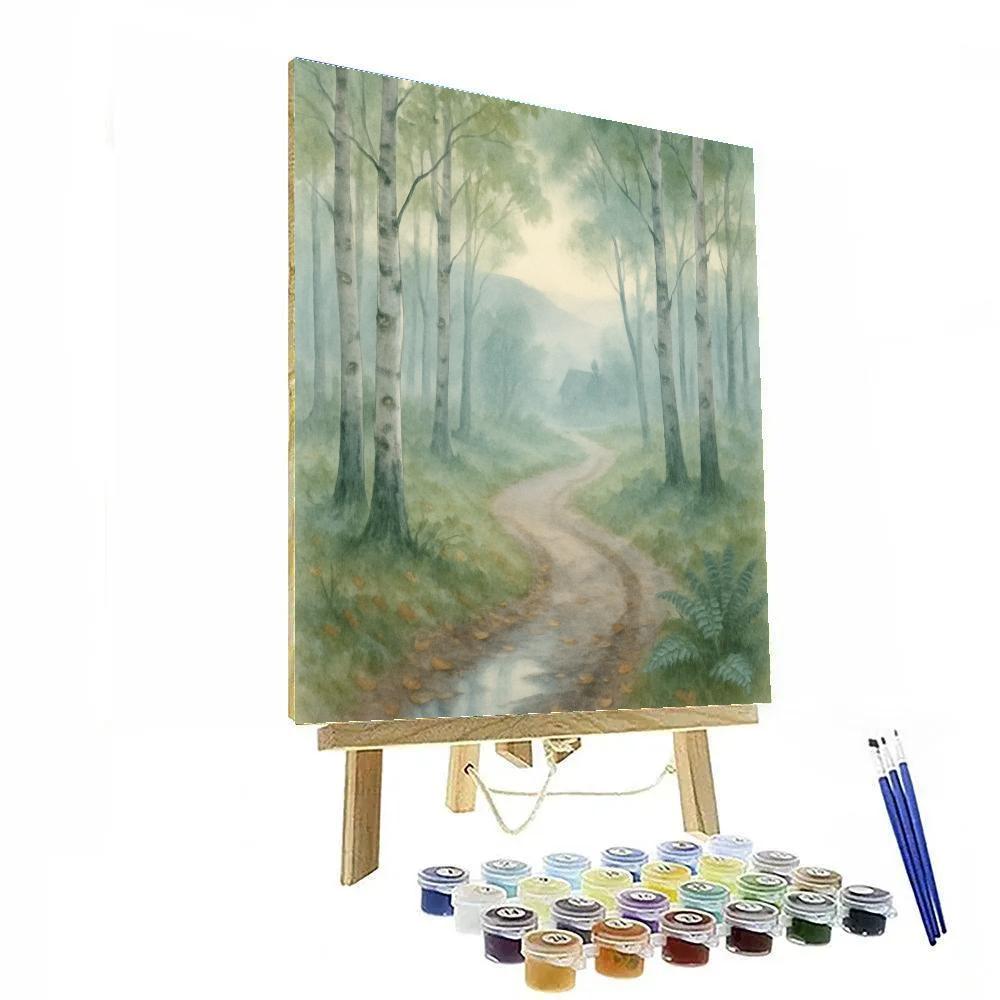 Birch Lane At Misty Dawn Painting by numbers kit