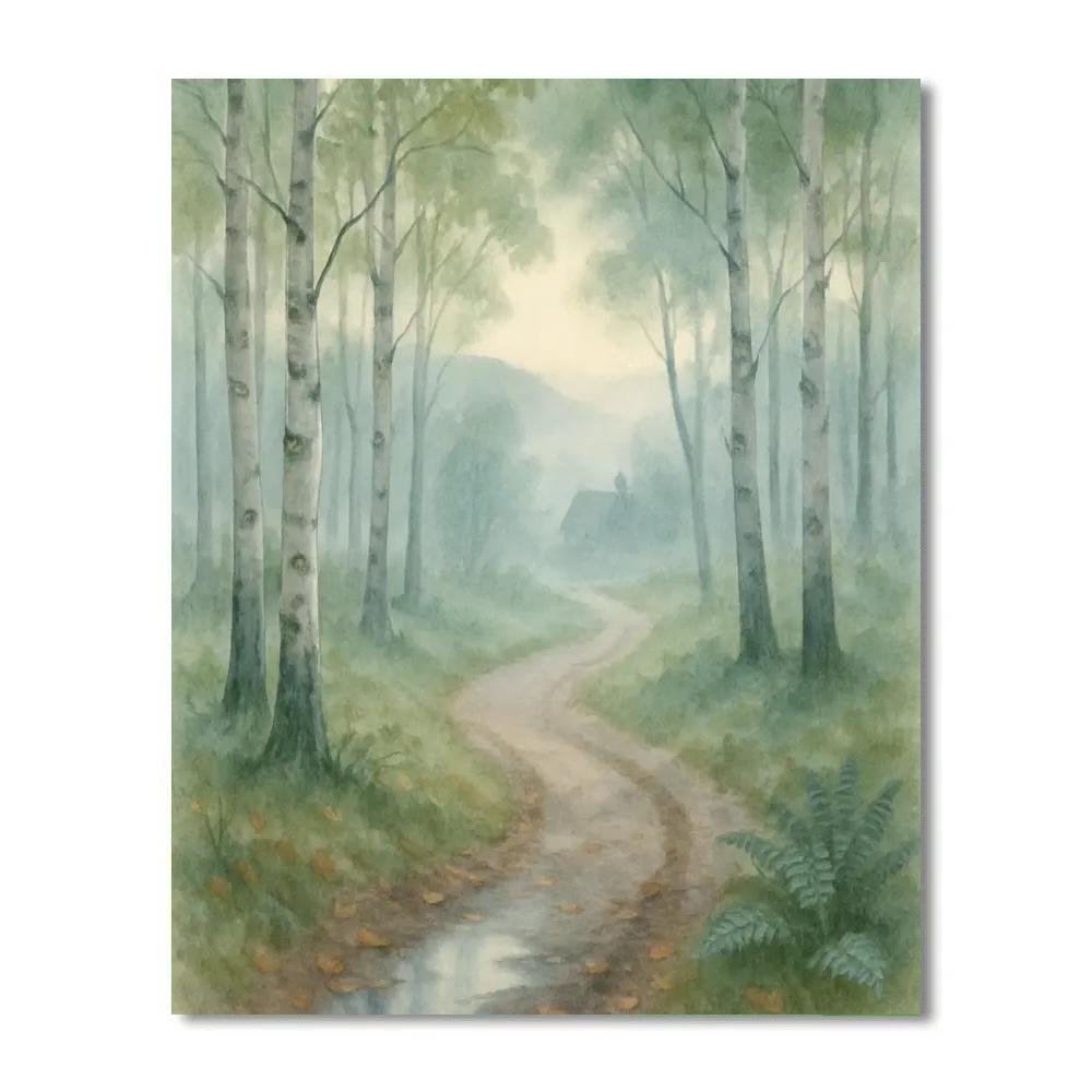 Birch Lane At Misty Dawn Painting by numbers kit