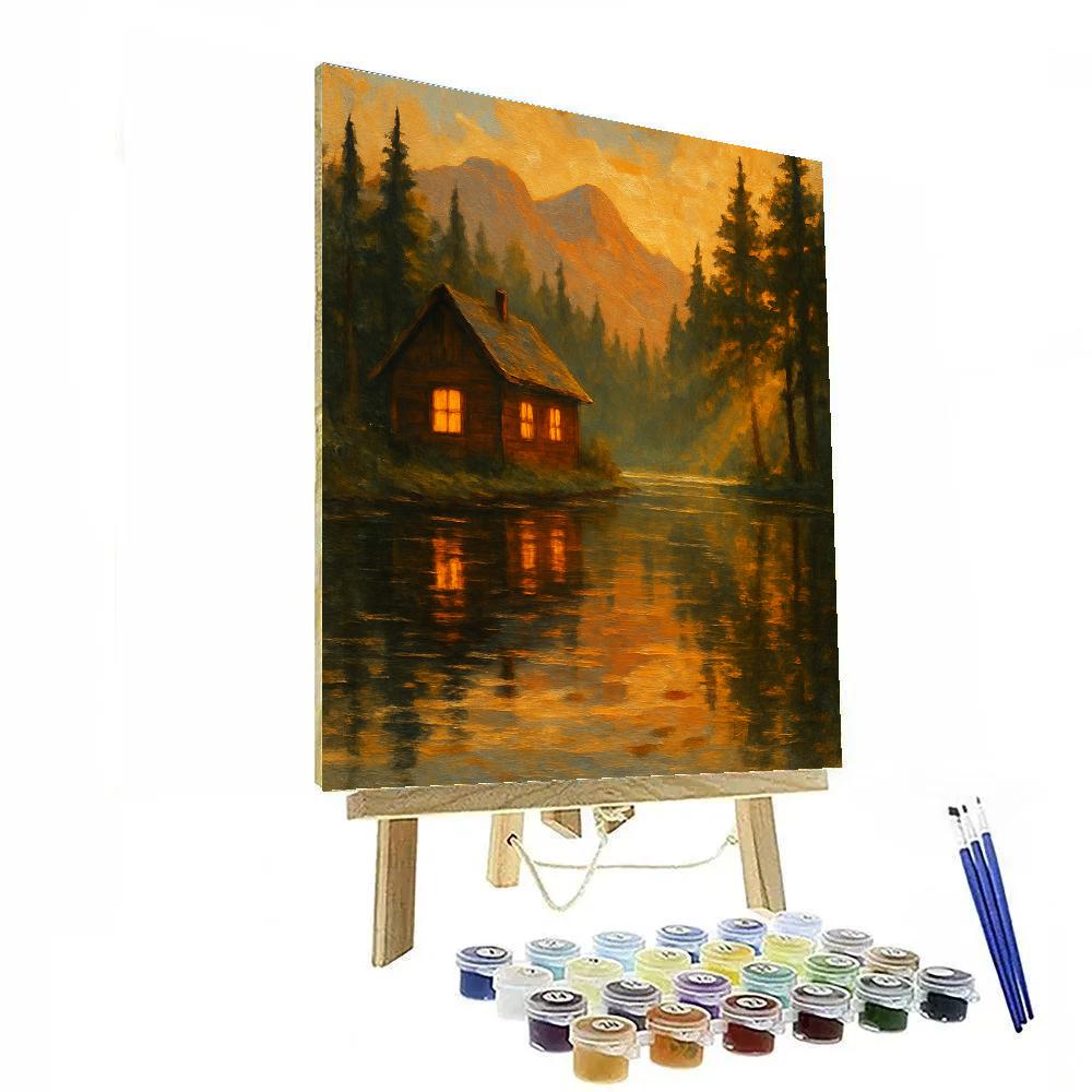 Golden Hour Cabin Reflection paint by number