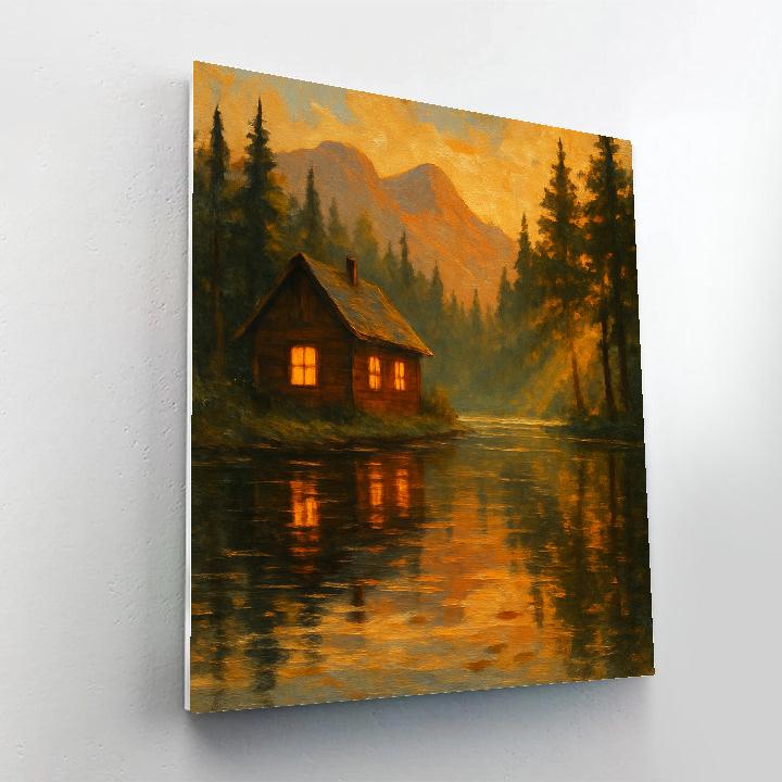 Golden Hour Cabin Reflection paint by number