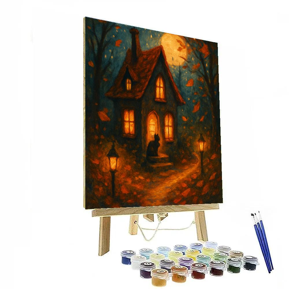 Cozy Haunted House With Warm Windows Number painting